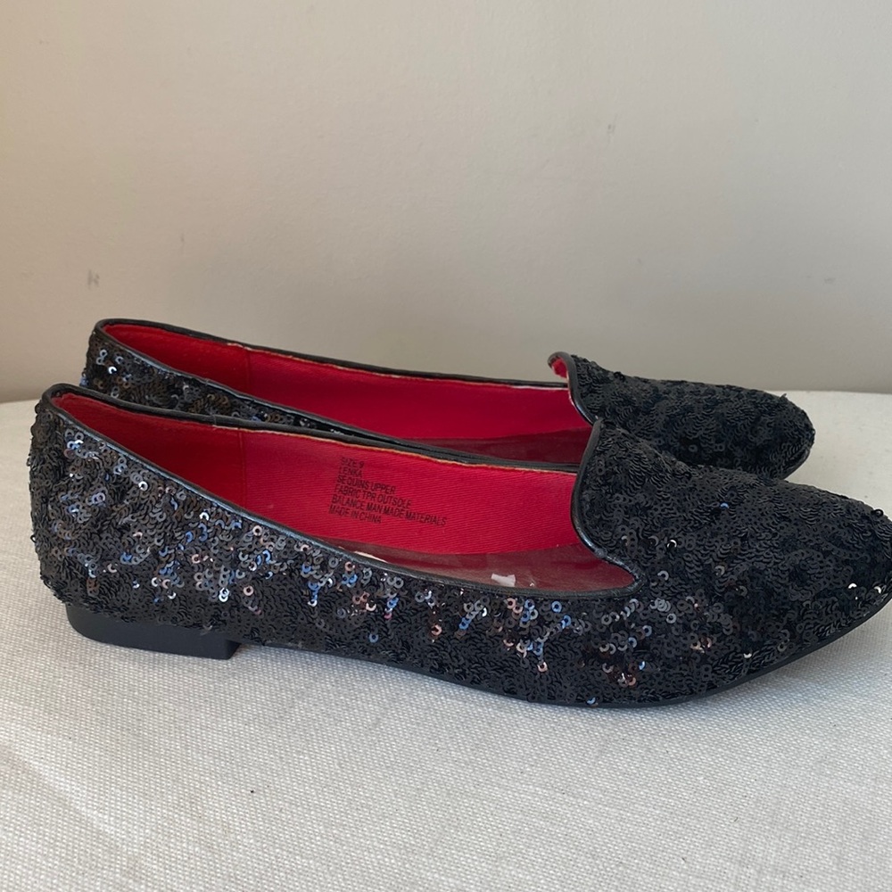 3/$15 🎁 Rampage Black Sequin Slip-on Loafer Flat Size 9 NWOT